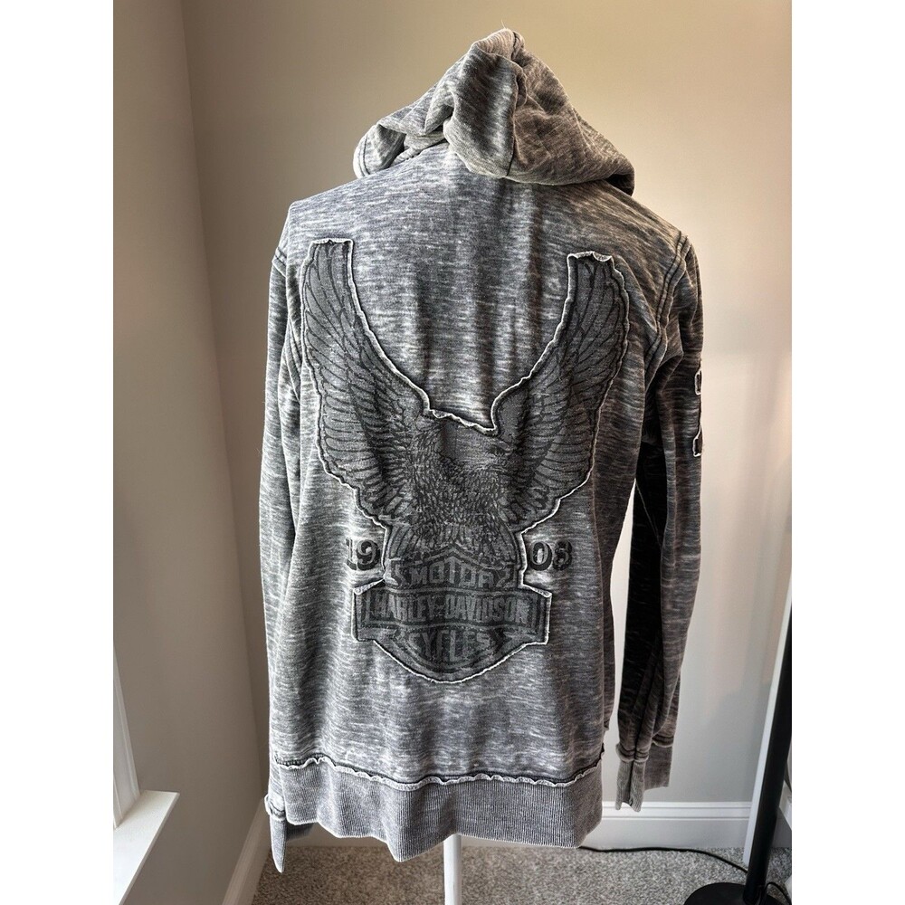 Harley Davidson Women's XL Burnout Gray Full Zip Hoodie Eagle Graphic Patch